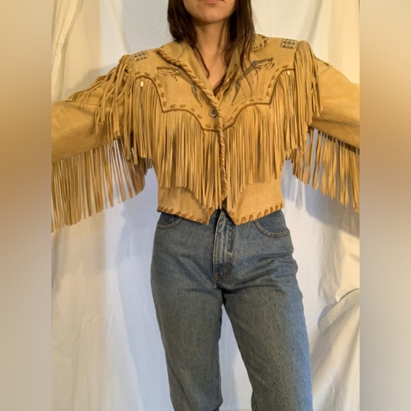 Suede leather tassel jacket. It is one of a kind and handmade. - Picture 4 of 5